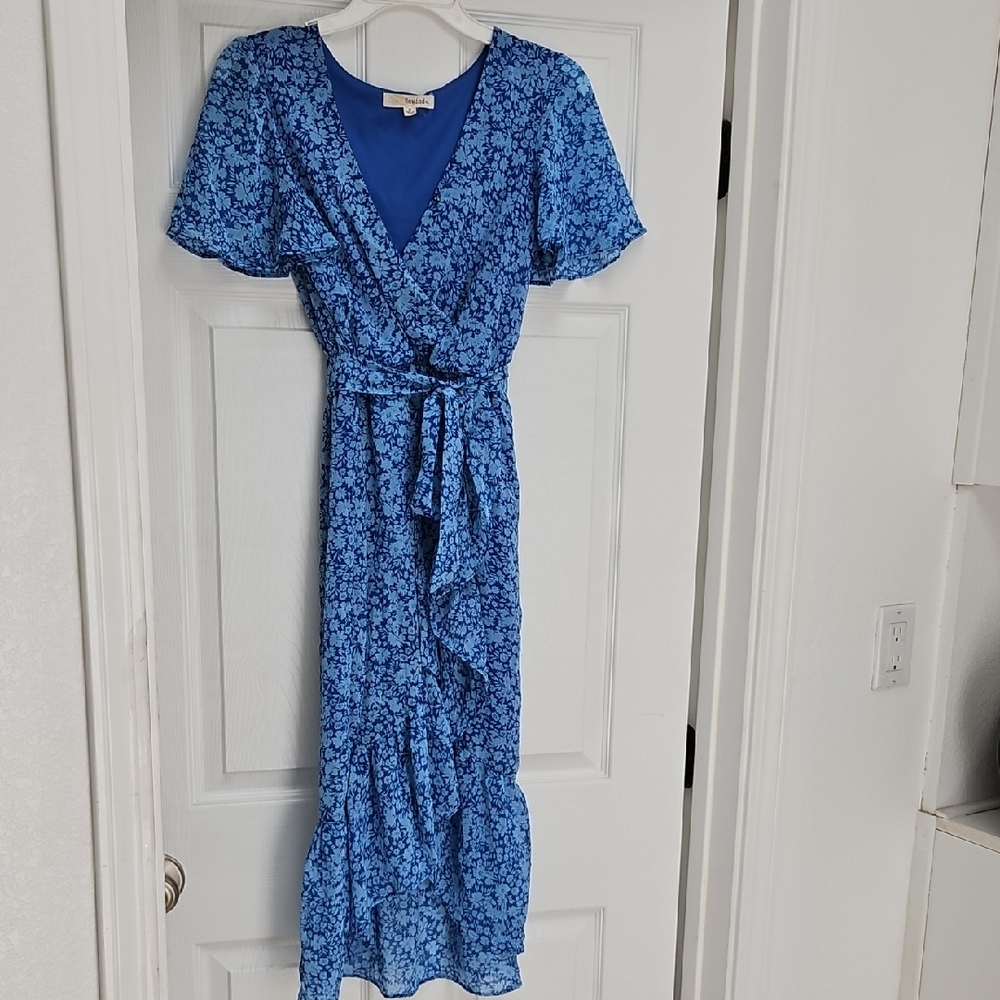 Rewind Blue Floral Lined High Low Dress